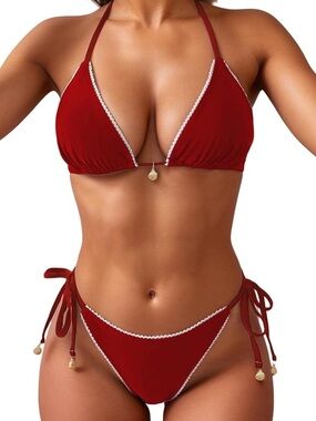 Tainehs Women’s Lace-Trim Triangle Bikini Set -Size M
